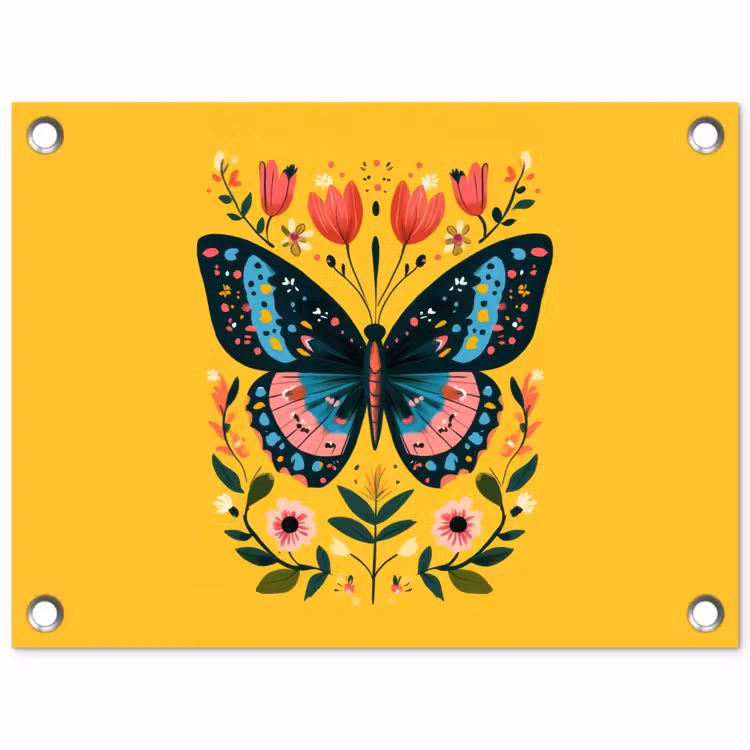 Bloemen - Kleurrijk - Vlinder - Sierlijk tuinposter los doek klein -3d