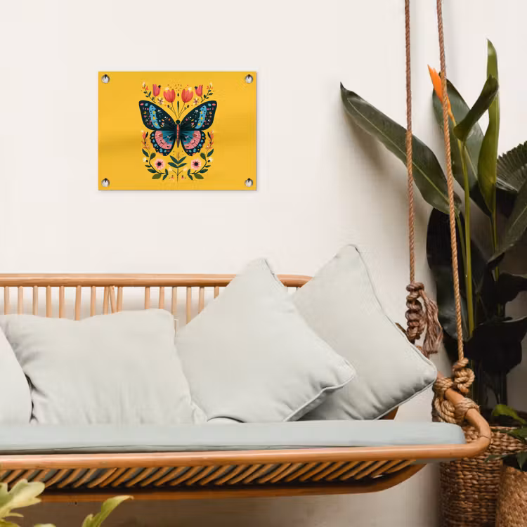 Bloemen - Kleurrijk - Vlinder - Sierlijk tuinposter los doek klein -sfeer7