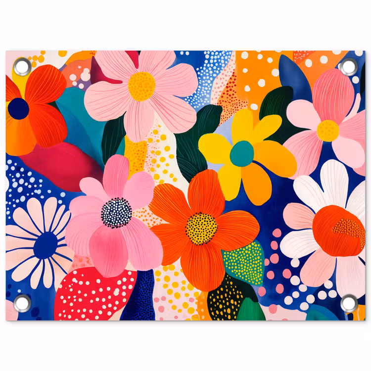 Bloemen - Kleurrijk - Stippen tuinposter los doek klein -3d