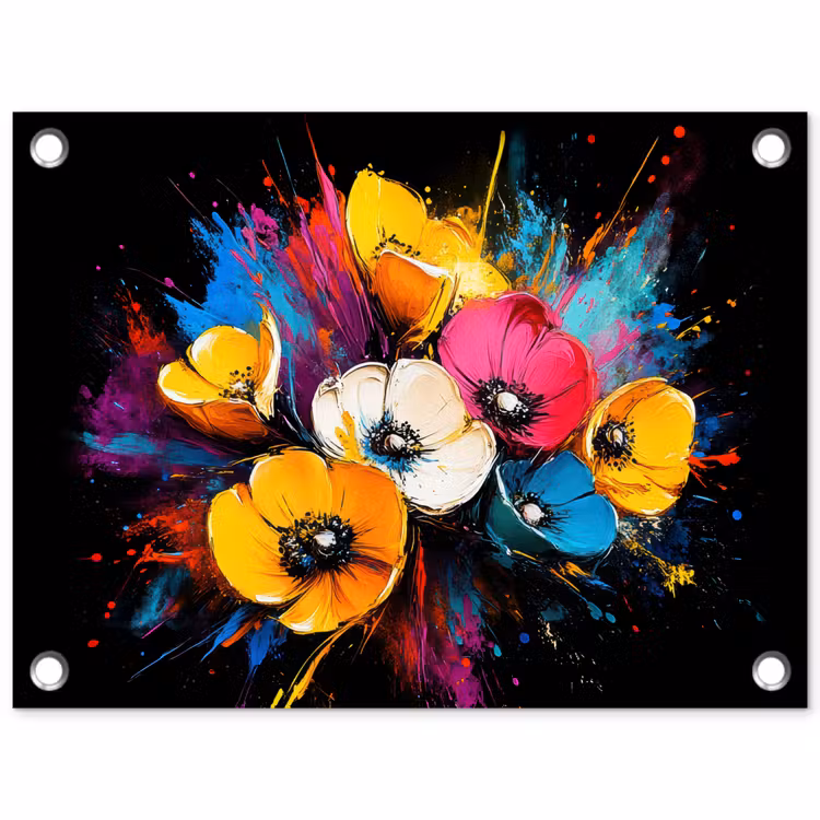 Bloemen - Kleurrijk - Graffiti - Modern - Boeket tuinposter los doek klein -3d