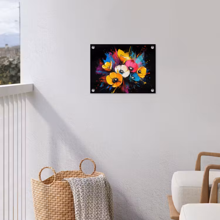 Bloemen - Kleurrijk - Graffiti - Modern - Boeket tuinposter los doek klein -sfeer8