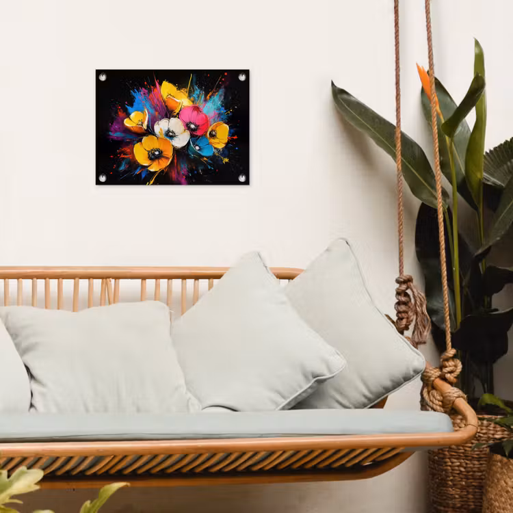 Bloemen - Kleurrijk - Graffiti - Modern - Boeket tuinposter los doek klein -sfeer7