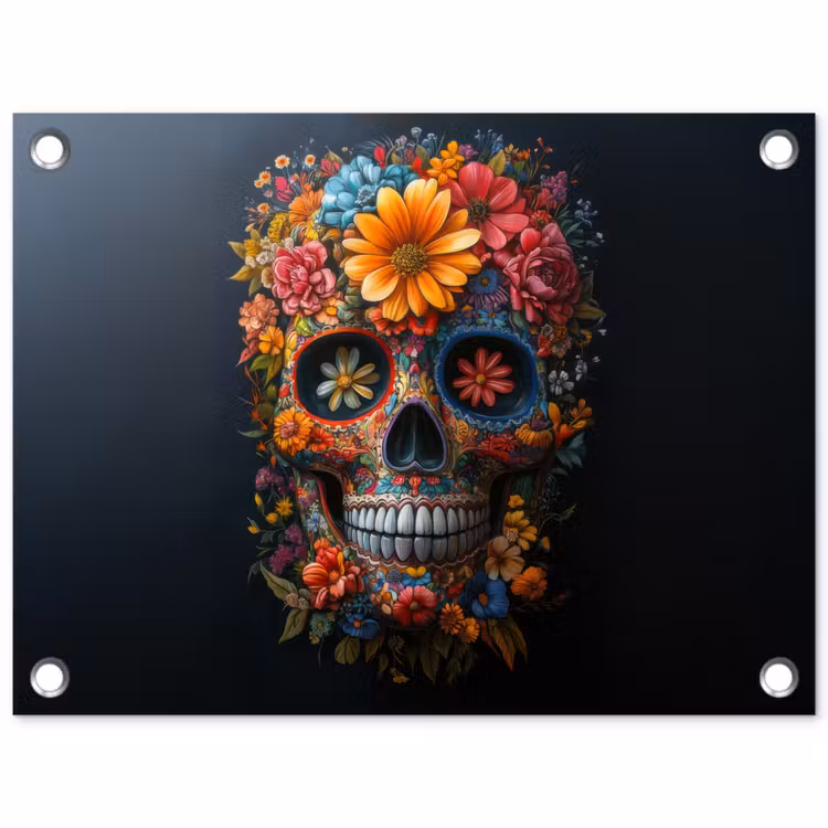 Bloemen - Kleurrijk - Schedel tuinposter los doek klein -3d
