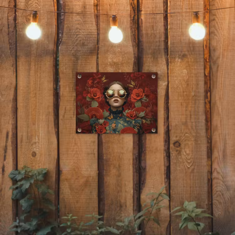 Bloemen - Dieprood - Zonnebril - Vrouw tuinposter los doek klein -sfeer1