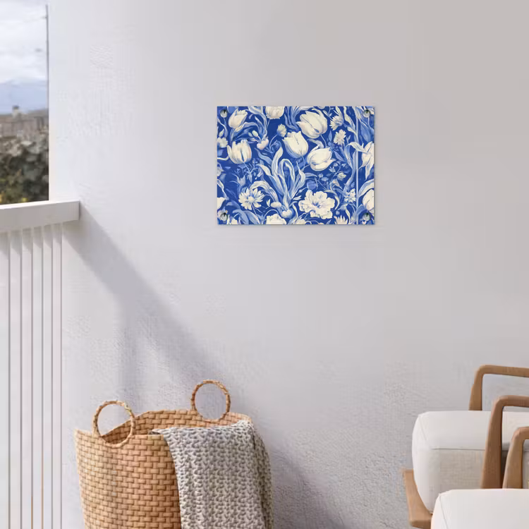 Bloemen - Delfts Blauw - Patroon - Tulp tuinposter los doek klein -sfeer8
