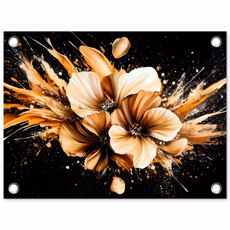 Bloemen - Goud - Graffiti - Zwart - Abstract tuinposter los doek klein -3d