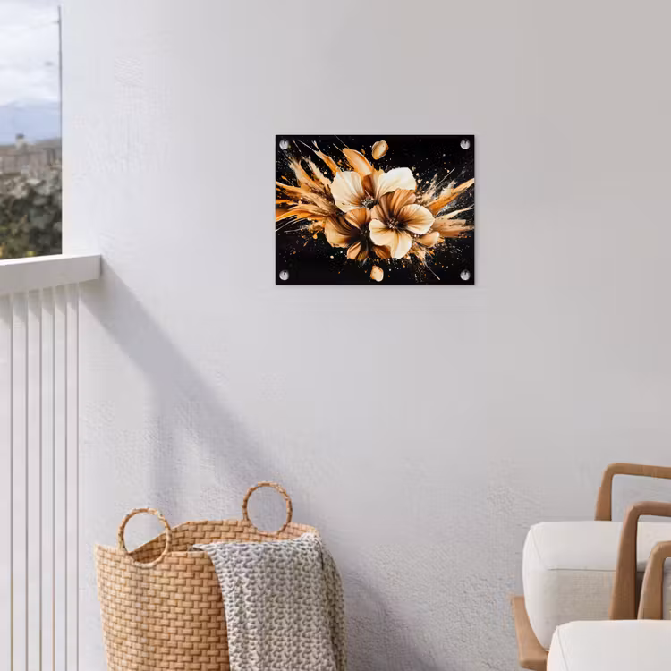 Bloemen - Goud - Graffiti - Zwart - Abstract tuinposter los doek klein -sfeer8