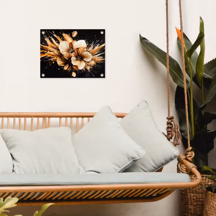 Bloemen - Goud - Graffiti - Zwart - Abstract tuinposter los doek klein -sfeer7
