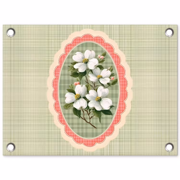 Bloemen - Illustratie - Geruit - Groen tuinposter los doek klein -3d