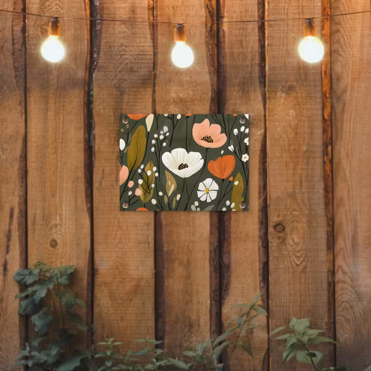 Bloemen - Illustratie - Groen tuinposter los doek klein -sfeer1
