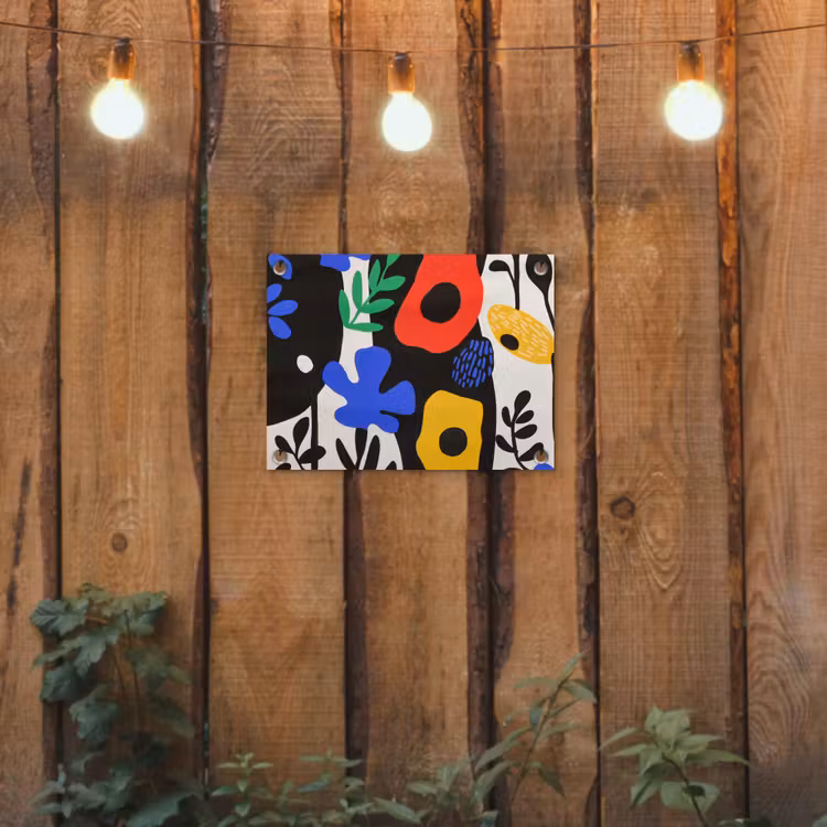 Bloemen - Bladeren - Abstract - Zwart tuinposter los doek klein -sfeer1
