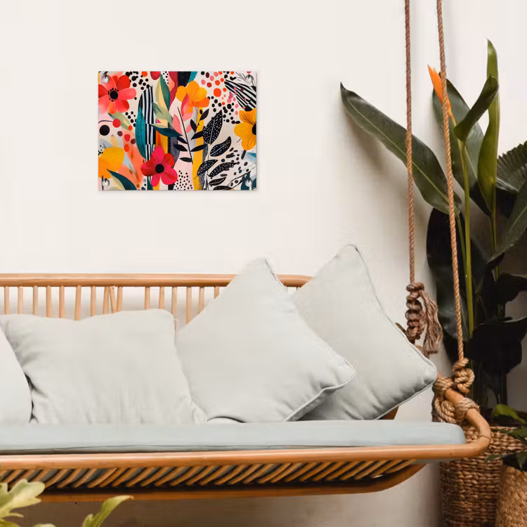 Bloemen - Bladeren - Abstract - Kleurrijk tuinposter los doek klein -sfeer7