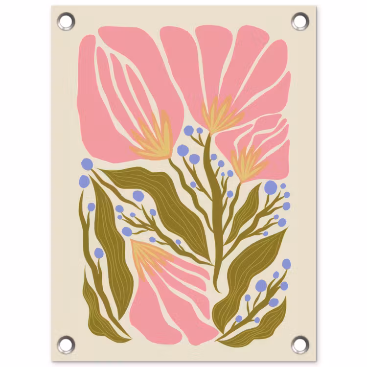 Bloemen - Bladeren - Abstract - Roze tuinposter los doek klein -3d