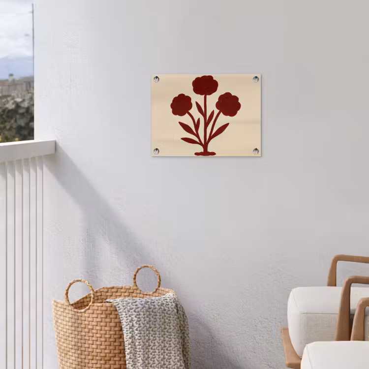 Bloemen - Bladeren - Rood - Minimalistisch tuinposter los doek klein -sfeer8