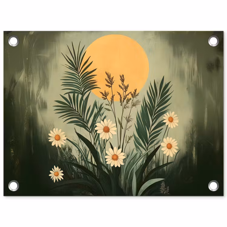 Bloemen - Bladeren - Zon - Groen tuinposter los doek klein -3d