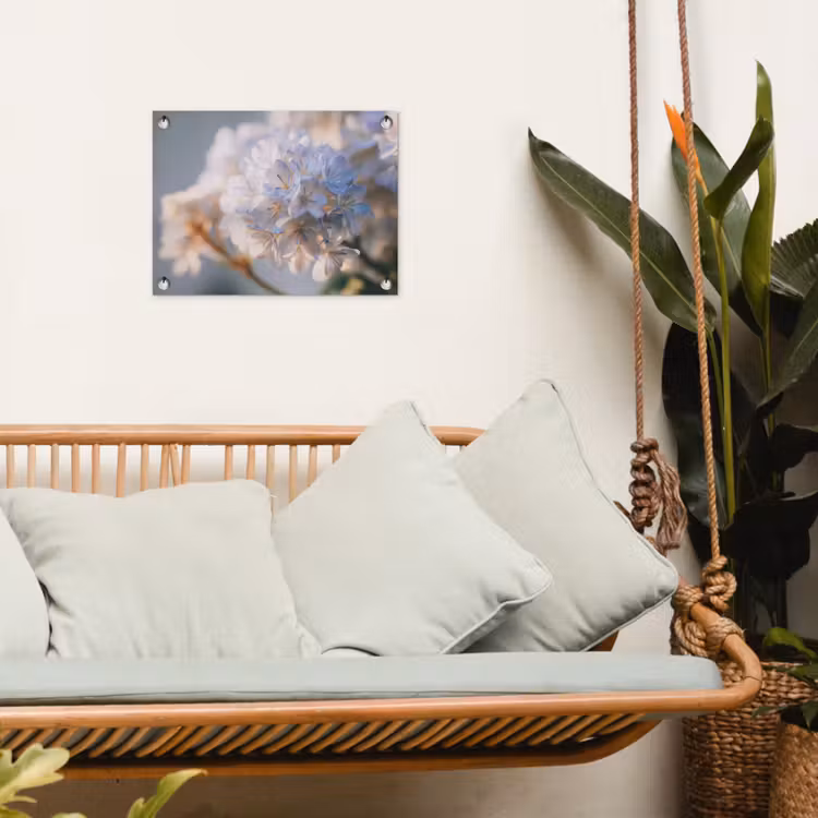 Bloemen - Lichtblauw - Wazig - Trosje tuinposter los doek klein -sfeer7