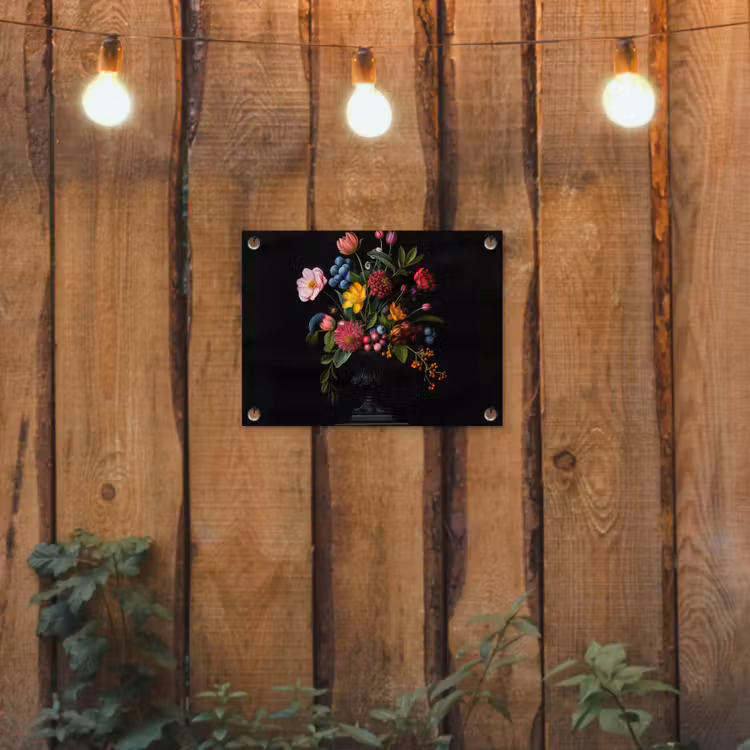 Bloemen - Vrolijk - Vaas tuinposter los doek klein -sfeer1