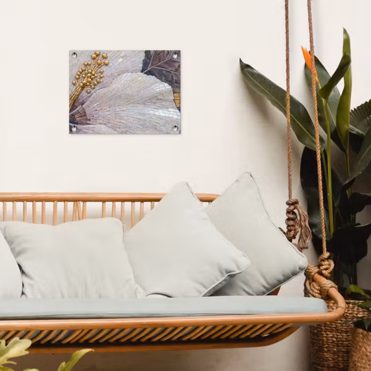 Bloemen - Mozaïek - Kunst - Modern - Goud tuinposter los doek klein -sfeer7