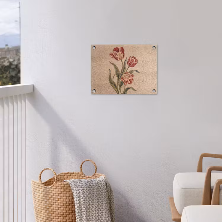 Bloemen - Mozaïek - Rood - Groen - Kunst tuinposter los doek klein -sfeer8