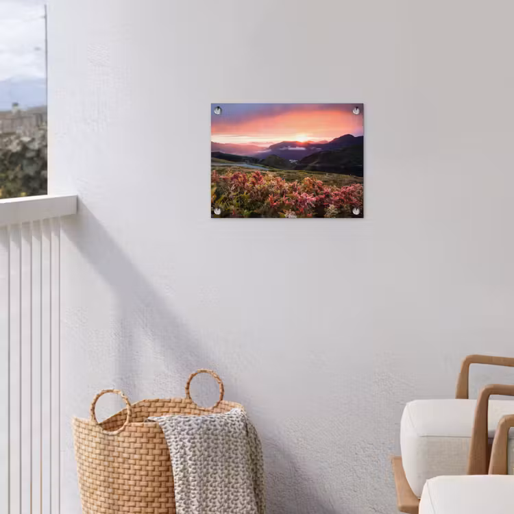 Bloemen - Bergen - Landschap - Nacht - Lucht - Roze tuinposter los doek klein -sfeer8