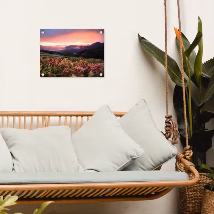 Bloemen - Bergen - Landschap - Nacht - Lucht - Roze tuinposter los doek klein -sfeer7