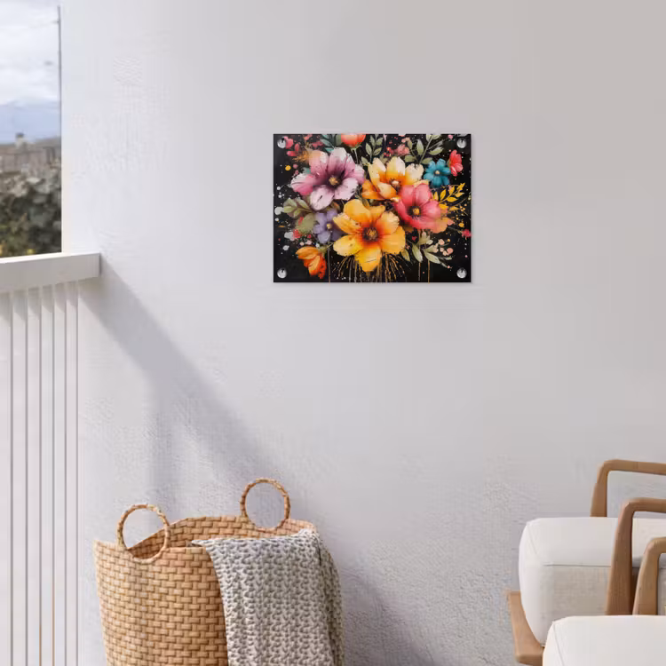 Bloemenpracht op Zwarte Achtergrond tuinposter los doek klein -sfeer8