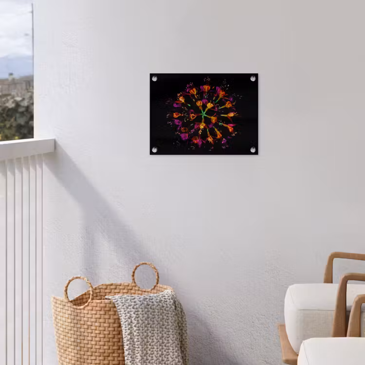 Bloemen - Oranje - Roze - Zwart tuinposter los doek klein -sfeer8