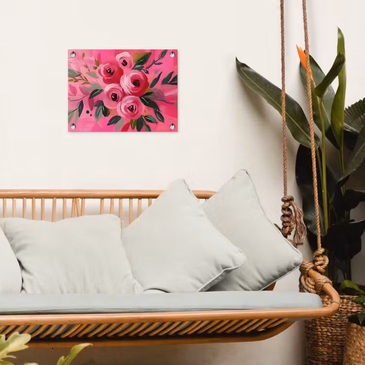 Bloemen - Verf - Roze tuinposter los doek klein -sfeer7