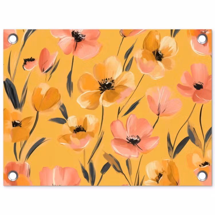 Bloemen - Geschilderd - Geel tuinposter los doek klein -3d