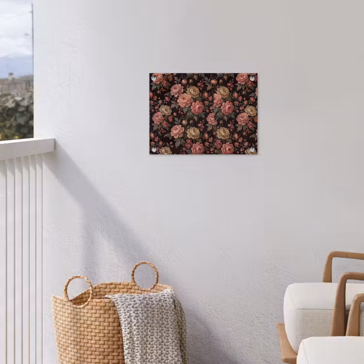 Bloemen - Patroon - Natuur - Vintage - Roze tuinposter los doek klein -sfeer8