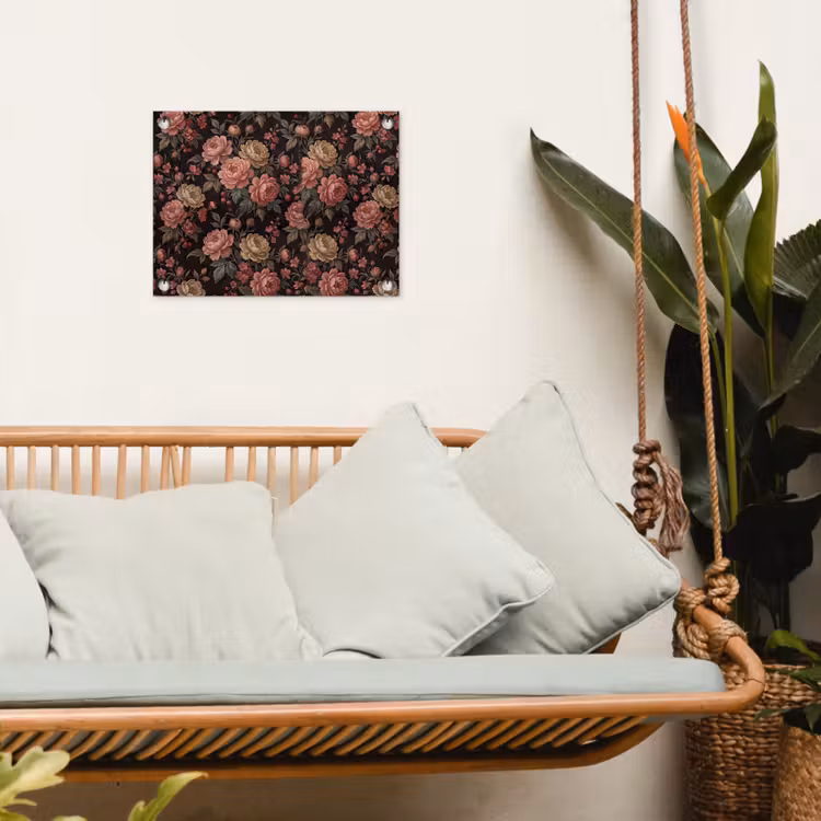 Bloemen - Patroon - Natuur - Vintage - Roze tuinposter los doek klein -sfeer7