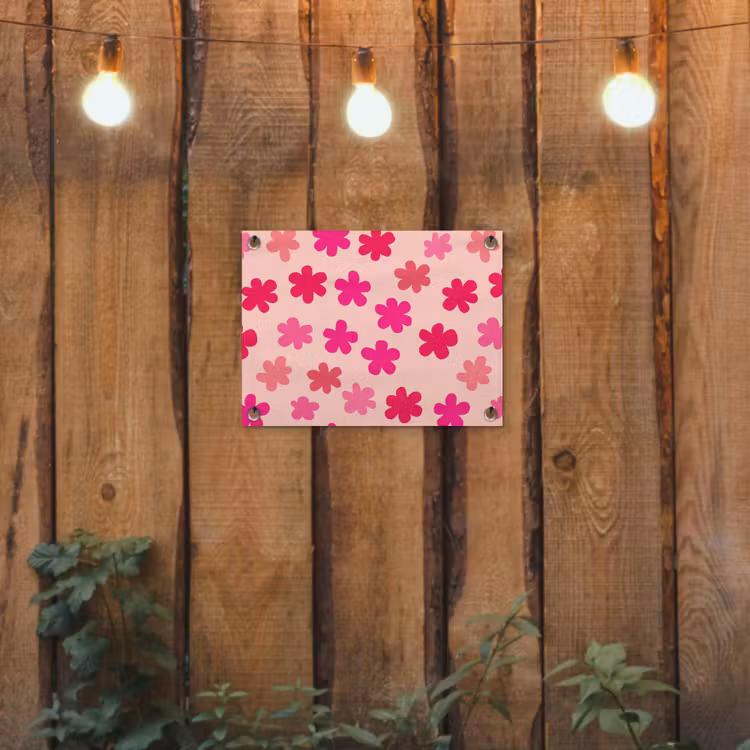 Bloemen - Patroon - Roze tuinposter los doek klein -sfeer1
