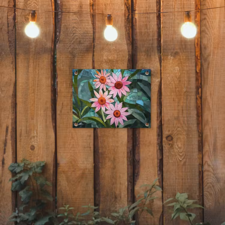 Bloemen - Roze - Glasmozaïek tuinposter los doek klein -sfeer1