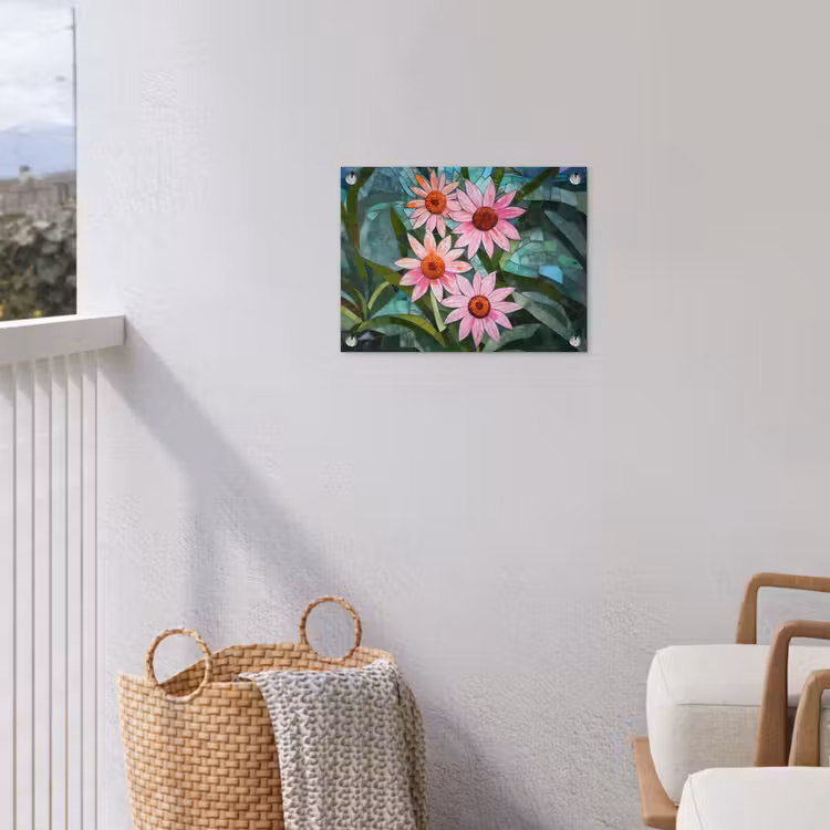 Bloemen - Roze - Glasmozaïek tuinposter los doek klein -sfeer8