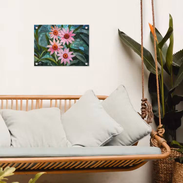 Bloemen - Roze - Glasmozaïek tuinposter los doek klein -sfeer7