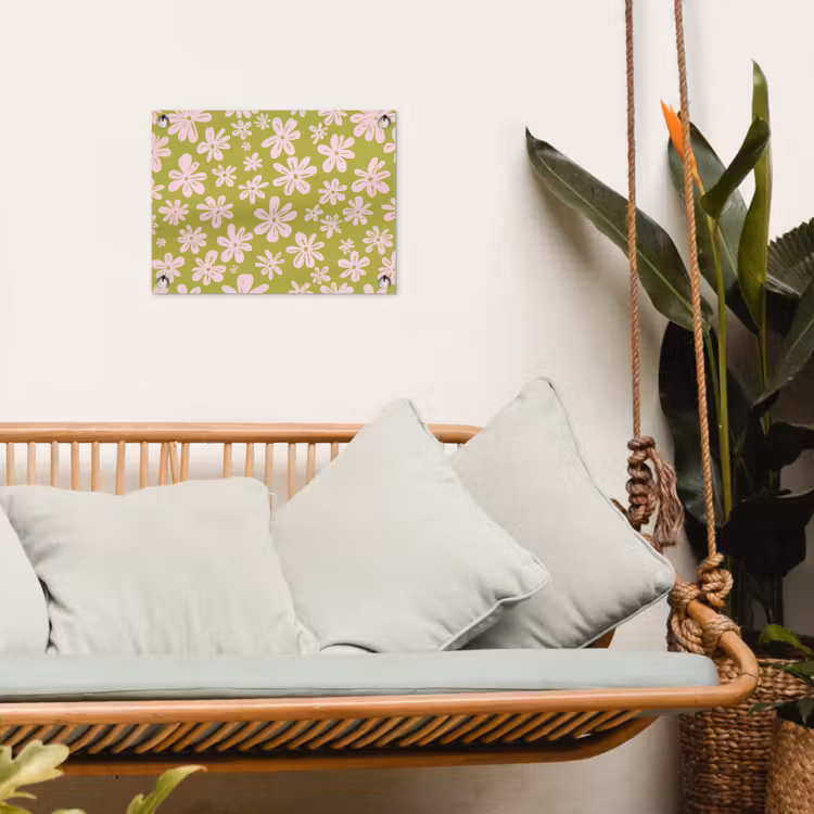 Bloemen - Roze - Getekend - Patroon tuinposter los doek klein -sfeer7