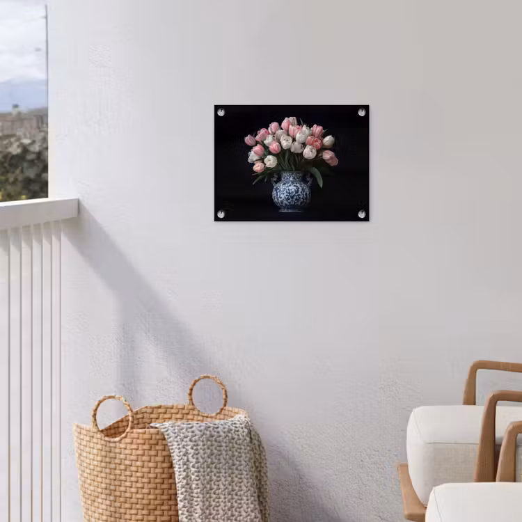 Bloemen - Roze - Tulpen - Vaas tuinposter los doek klein -sfeer8