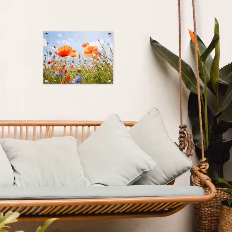 Bloemen - Klaproos - Lente - Natuur - Rood - Blauw tuinposter los doek klein -sfeer7