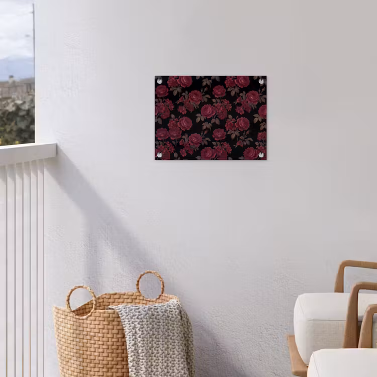 Bloemen - Roos - Patroon - Klassiek - Rood tuinposter los doek klein -sfeer8