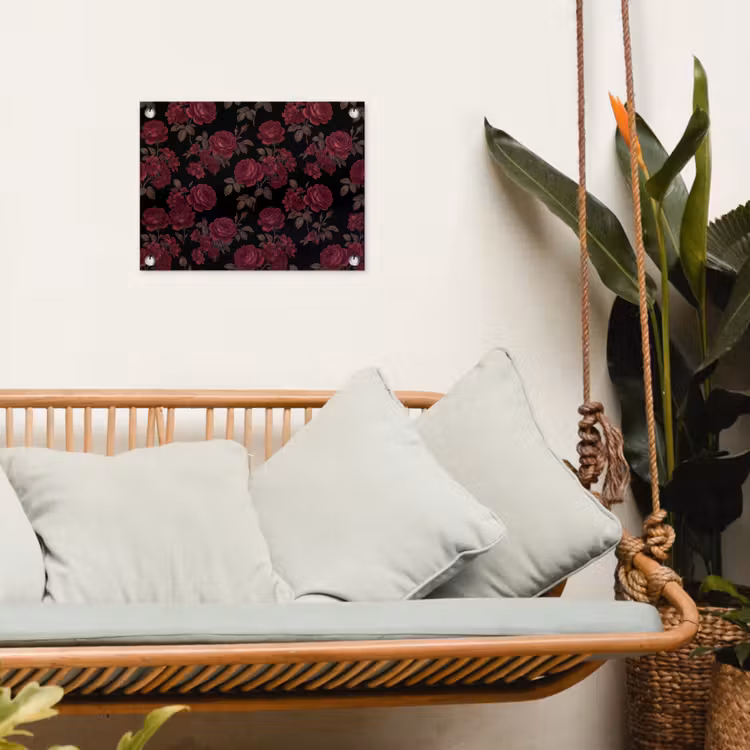 Bloemen - Roos - Patroon - Klassiek - Rood tuinposter los doek klein -sfeer7