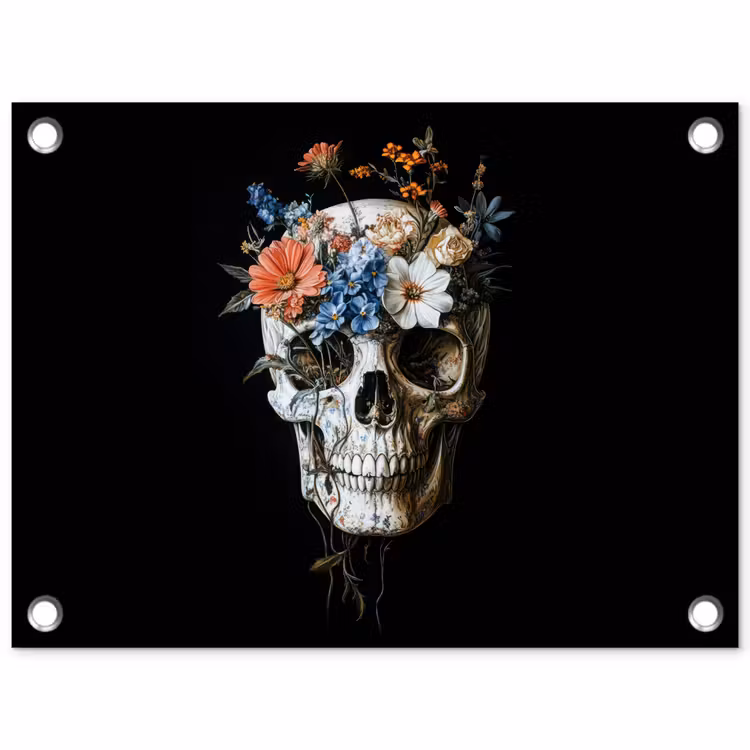 Bloemen - Schedel - Kleurrijk tuinposter los doek klein -3d