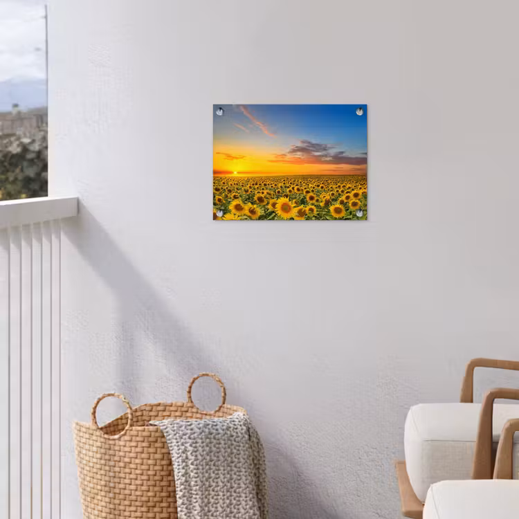 Bloemen - Zonnebloem - Zonsondergang - Nacht - Oranje tuinposter los doek klein -sfeer8