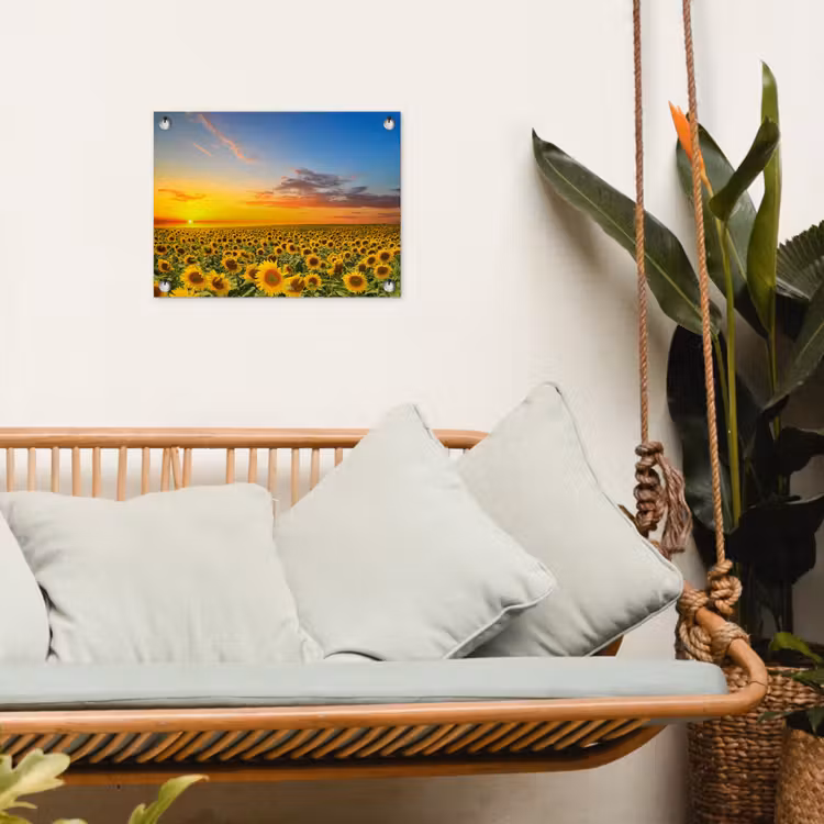 Bloemen - Zonnebloem - Zonsondergang - Nacht - Oranje tuinposter los doek klein -sfeer7