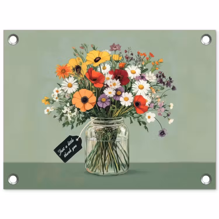 Bloemen - Vaas - Kaartje tuinposter los doek klein -3d