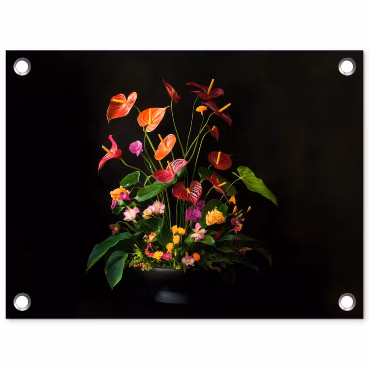 Bloemen - Vaas - Kleurrijk tuinposter los doek klein -3d
