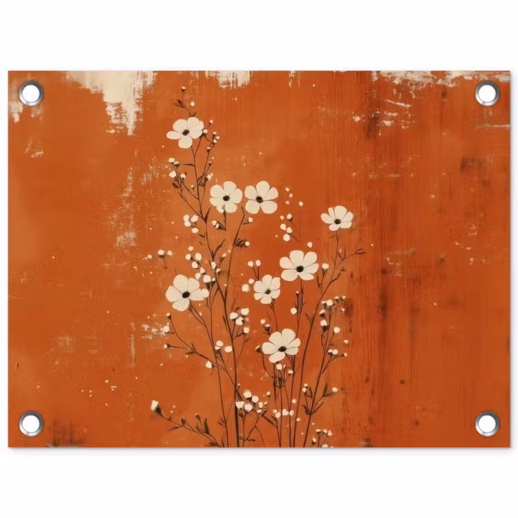 Bloemen - Wit - Subtiel - Roestkleur tuinposter los doek klein -3d