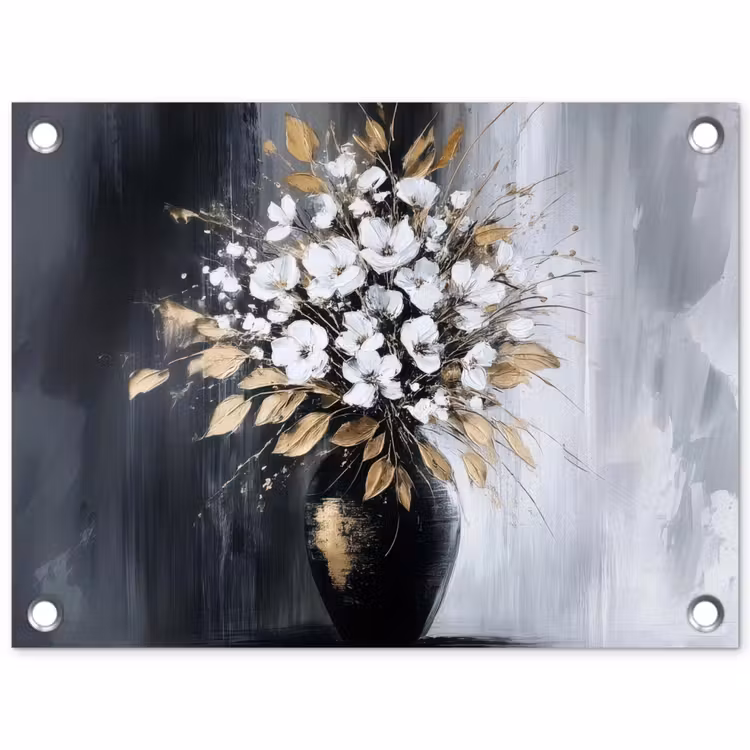 Bloemen - Wit - Vaas - Abstract tuinposter los doek klein -3d
