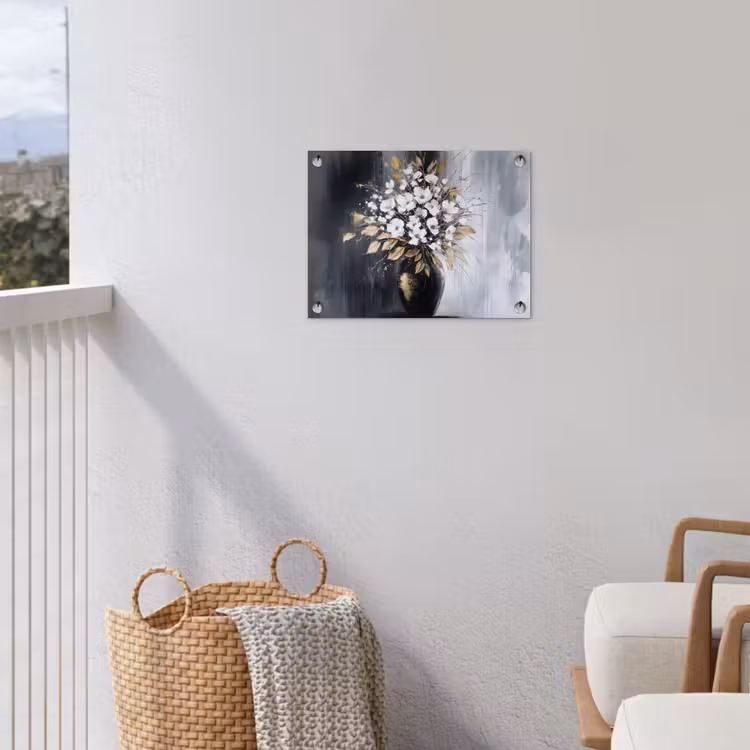 Bloemen - Wit - Vaas - Abstract tuinposter los doek klein -sfeer8