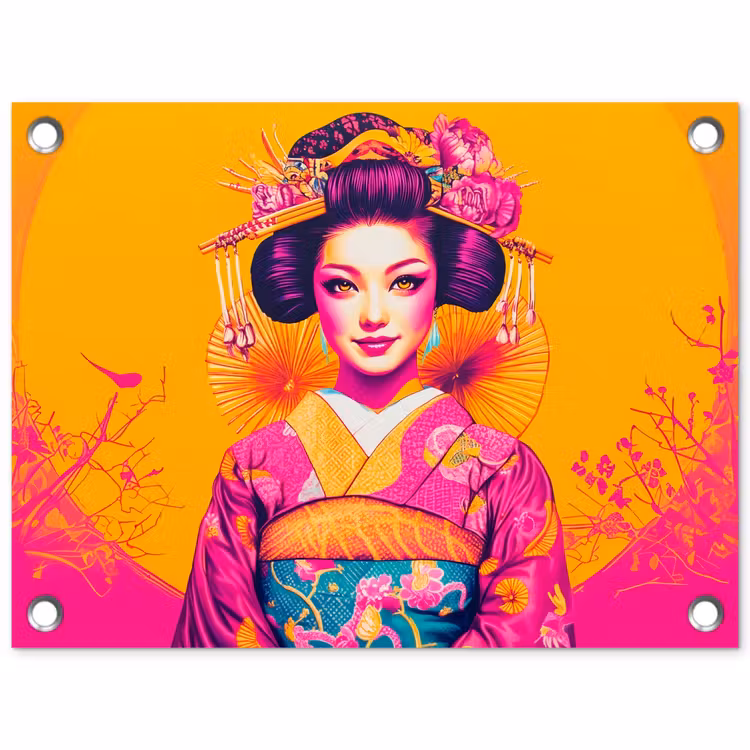Bloemen - Vrouw - Kimono - Roze tuinposter los doek klein -3d