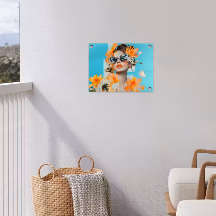 Bloemen - Vrouw - Zonnebril - Blauw tuinposter los doek klein -sfeer8